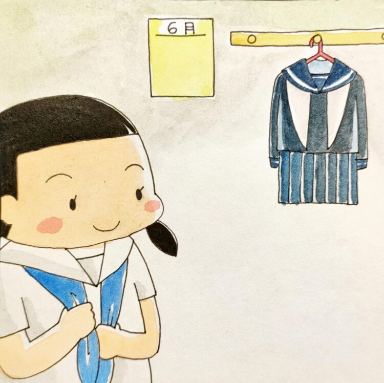 まっちゃんの暦あそびイラスト　制服の衣替え